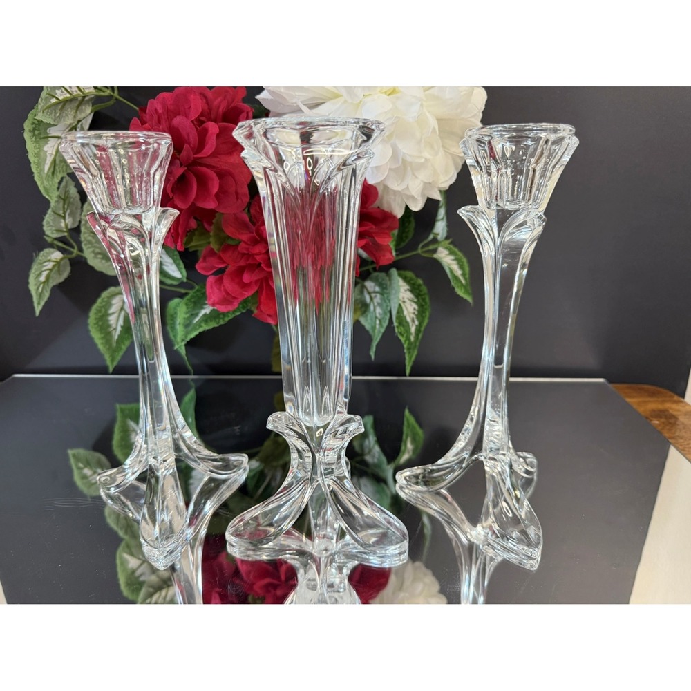 Vintage Crystal Vase and Candle Holder Set – Elegant‎ Trio Table Centrepiece